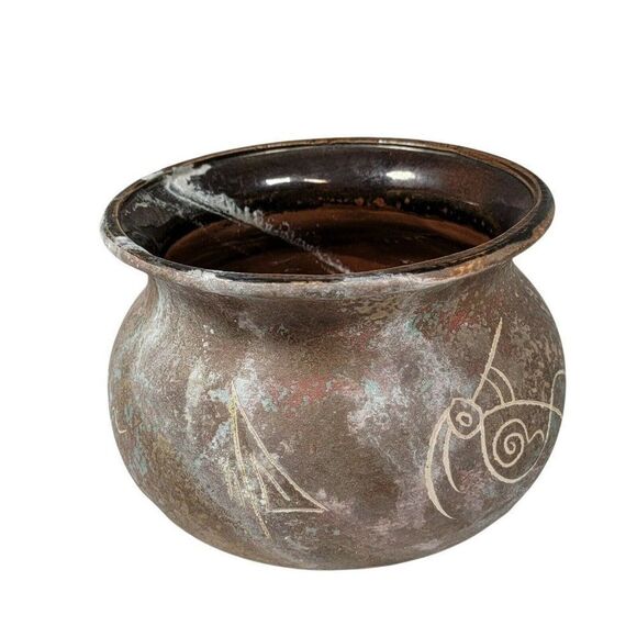 Vtg Kokopelli Petroglyph Studio Pottery Planter Bowl Tohono O'Odham ? NOT Signed - Picture 4 of 7